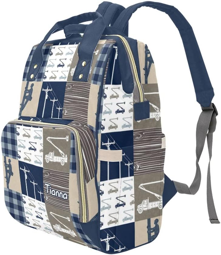 Lineman Patchwork Plaid Diaper Bags with Name Waterproof Mummy Backpack Nappy Nursing Baby Bags Gifts Tote Bag for Women
