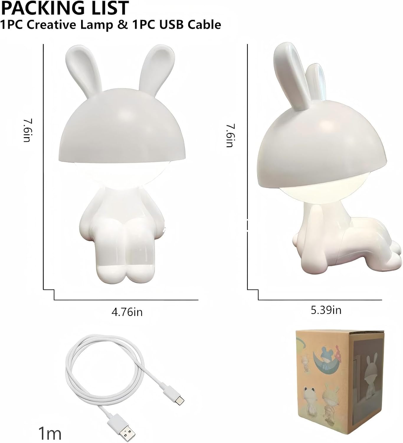 Night Light | Mini Desk Lamp | Table Lamps for Night Stands LED Cute Bunny 3 Level Dimmable Touch Light with Rechargeable Battery for Bedside Living Room Home Decor Christmas Gifts(White)