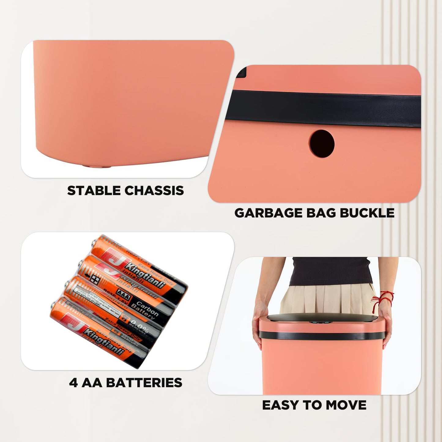 BestOffice | 13 Gallon Plastic Trash Can with Lid | Pink | Automatic Touchless Garbage Can | Odor Control | Modern Oval Design | Easy to Clean | Fits Any Kitchen, Bathroom, Office or Home