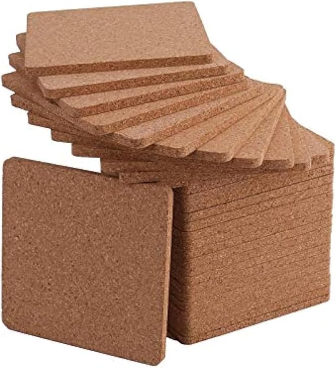 Tebery 30 Pack 4 Inch Square Cork Coasters, 0.2'' Thick Absorbent Drink Pads
