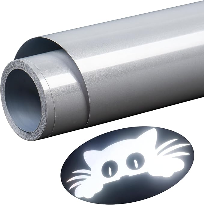 Aoder Reflective Heat Transfer Vinyl-11.8" x 10ft Light Grey Iron on Vinyl Roll