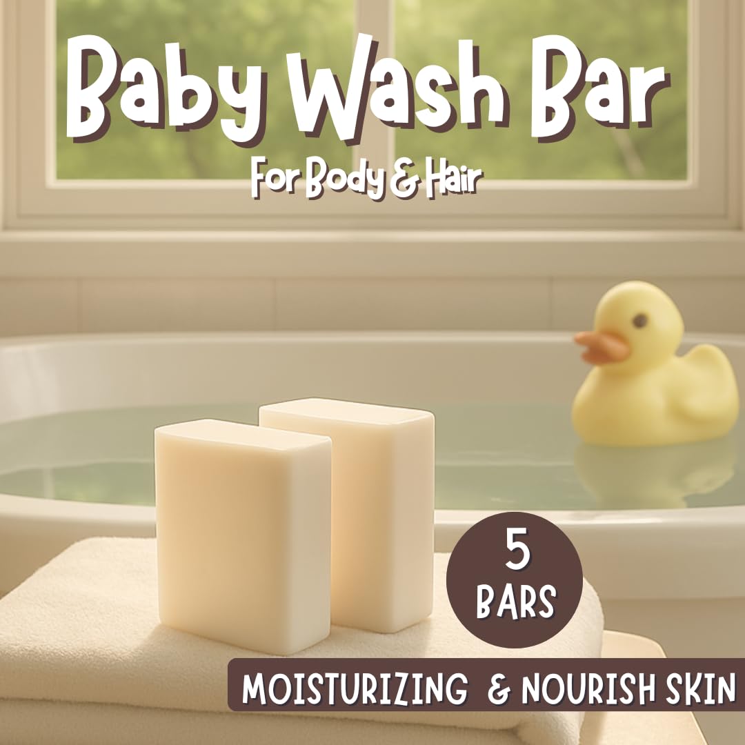 Unscented Baby Soap Bar for Sensitive Skin | Only 7 Ingredients | Gentle Face & Body Wash for Babies, Toddlers, Kids & Adults | Organic and Natural | 5 Bars