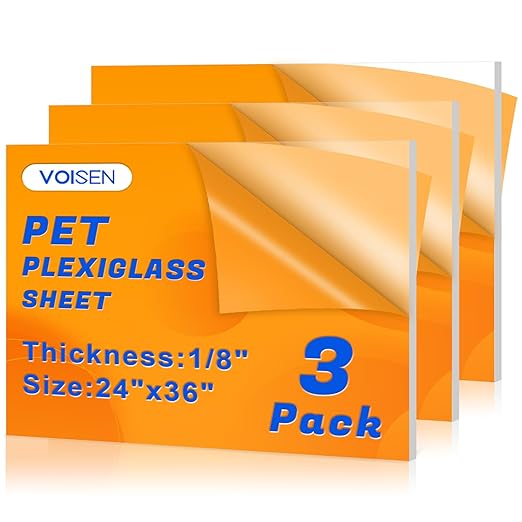 VOISEN 3 Pack Plexiglass Sheets 1/8 Inch Thick, Display Cases, Sneeze Guard
