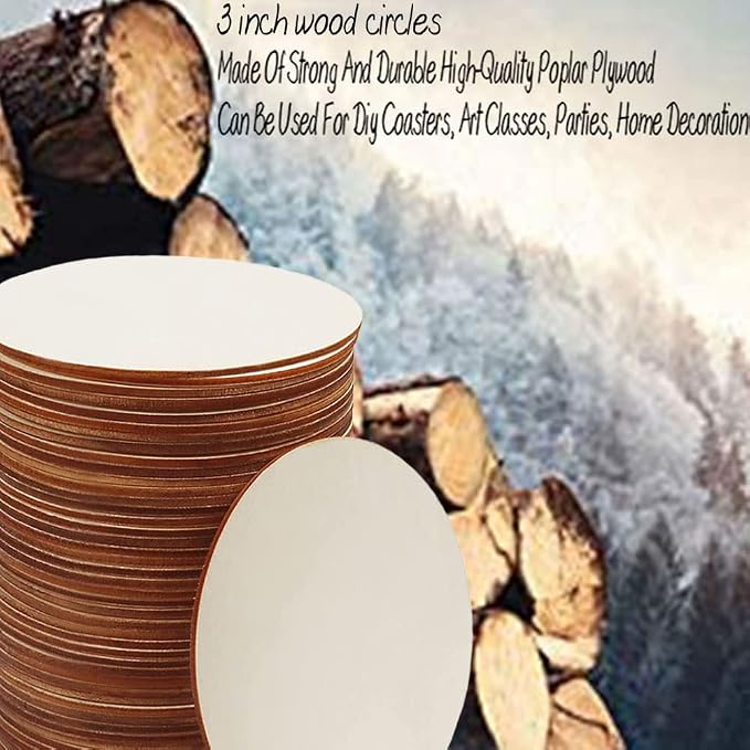 50 Pcs 3 Inch Wood Circles for Crafts, Unfinished Blank Wooden Circles Round