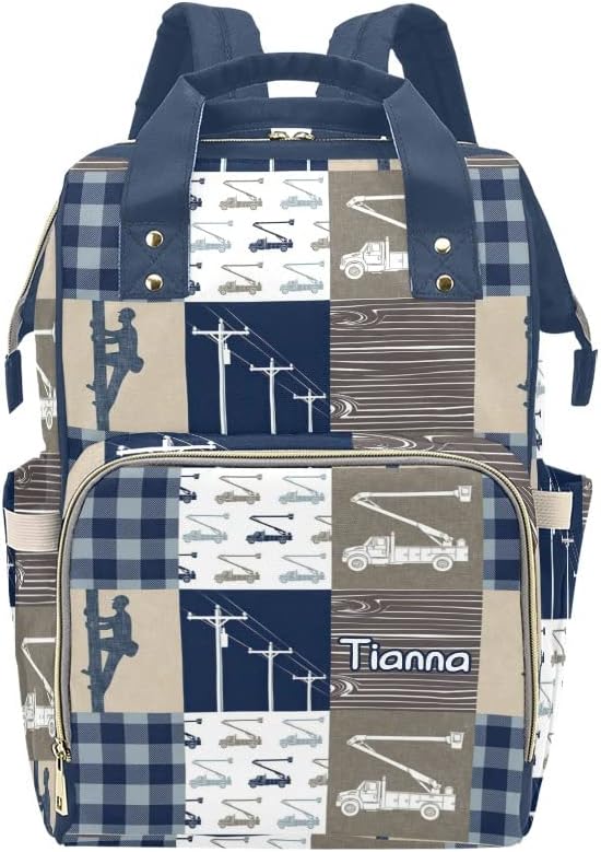 Lineman Patchwork Plaid Diaper Bags with Name Waterproof Mummy Backpack Nappy Nursing Baby Bags Gifts Tote Bag for Women