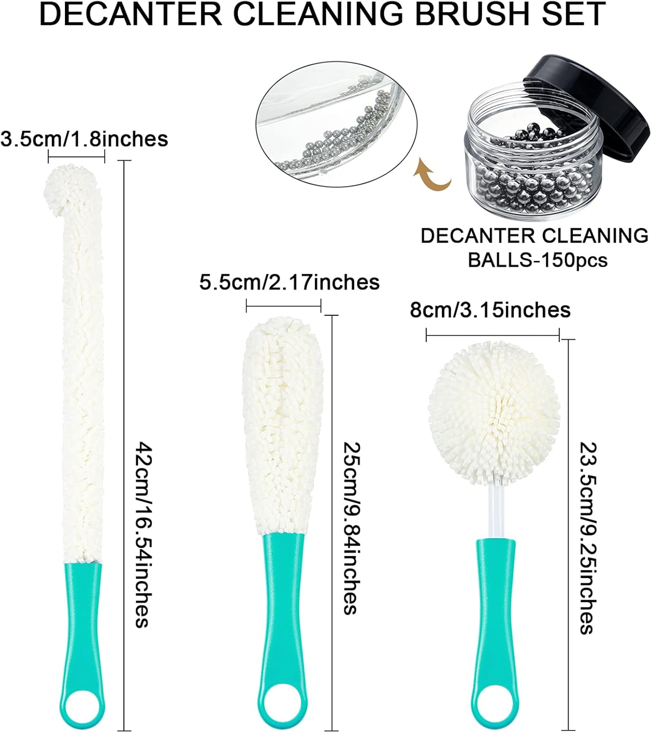 Boao 3 Pcs Decanter Cleaning Brush Wine Glass Decanter Flexible Bottle Brush Set with Cleaning Beads Household Tools for Bottle Goblets Glasses Cups (Blue)