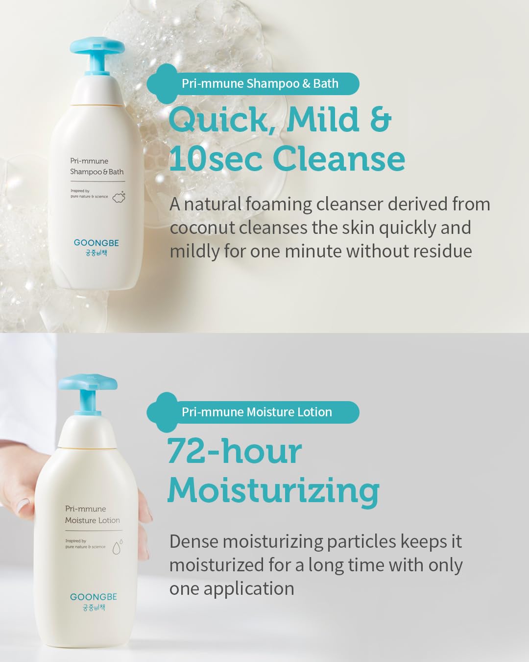 GOONGBE Baby Skin Care Gift Set - Korean Baby Skincare & Bath Time Essentials - Shampoo & Bath, Moisutre Lotion, Cream - Hydrating & Nourishing, 4 Items