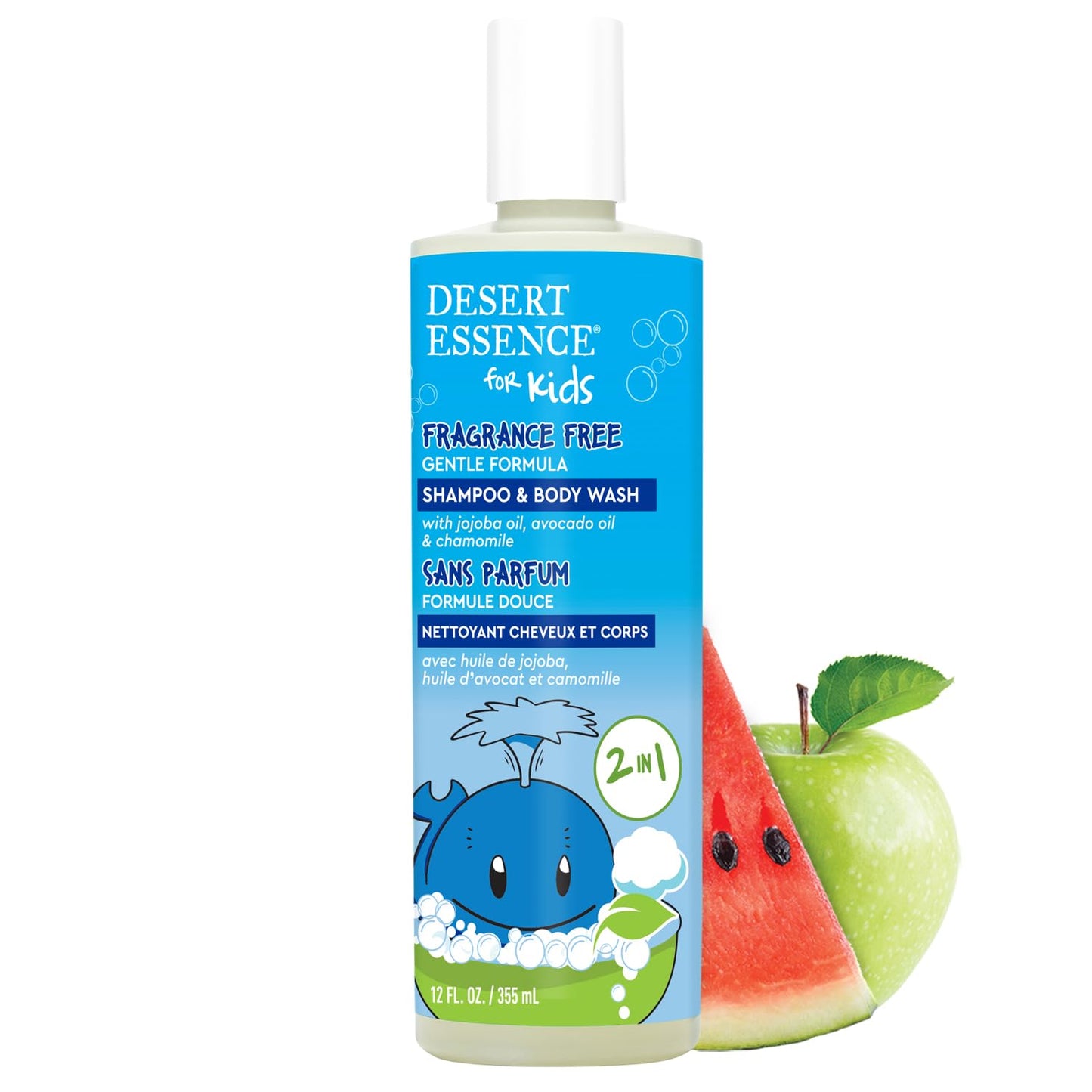 Desert Essence Kids Fragrance Free 2-in-1 Shampoo & Body Wash 12.0 fl oz - Vegan, Gluten-Free. Cruelty-Free - Leaves Hair & Skin Nourished - Gentle Formula