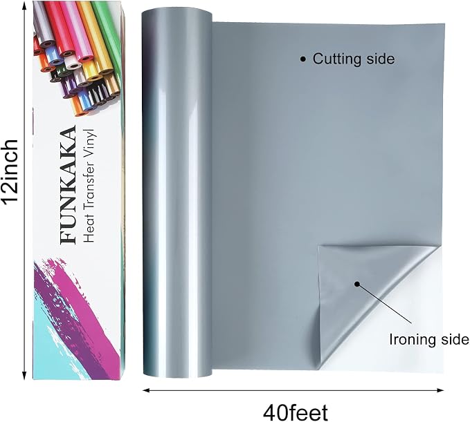 FUNKAKA Silver HTV Heat Transfer Vinyl Rolls, Adhesive HTV Vinyl
