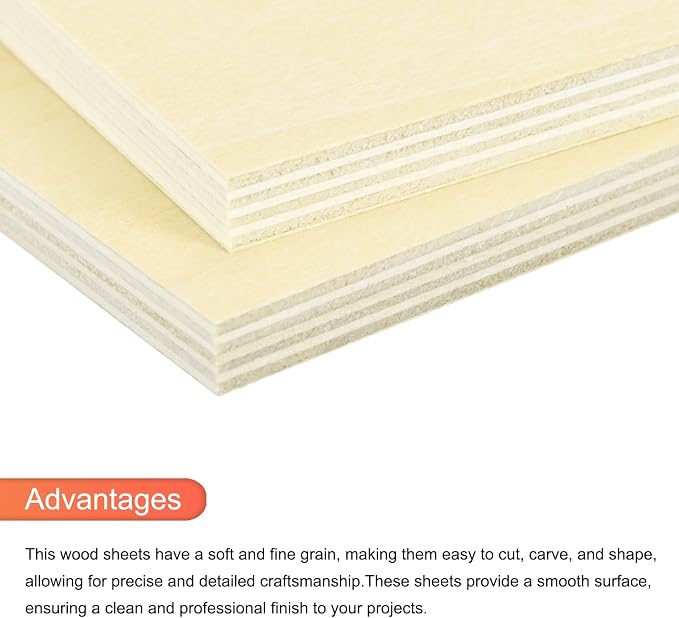 MECCANIXITY 3pcs Basswood Sheets 12 x 8 x 3/8 Inch Unfinished Wood Boards