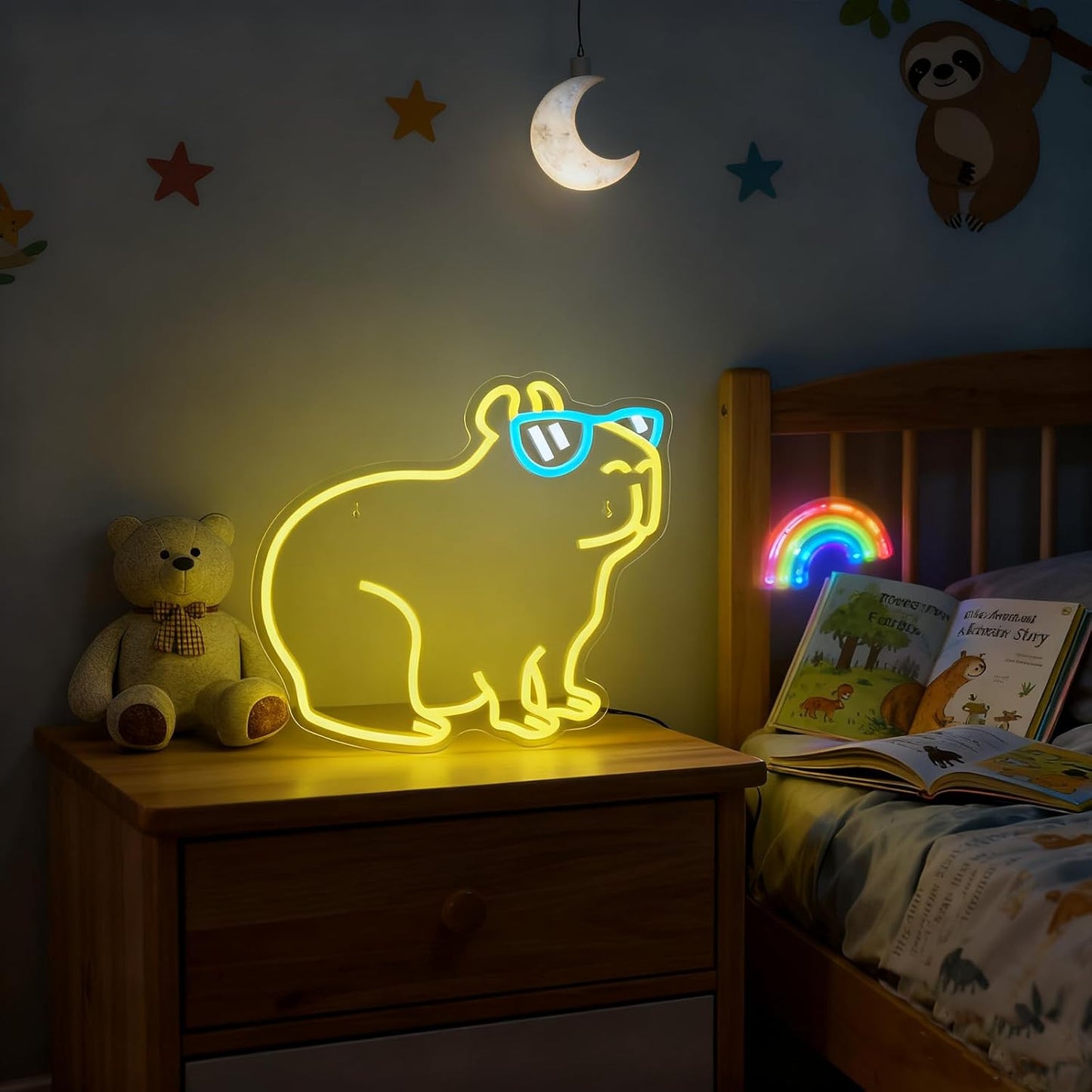 Cool Capybara Neon Sign, Dimmable Capybara Lemon Yellow LED Wall Light, Fun Cute Animal Night light Decor for Teens Room, Bedroom, Game Room, Pet Store, Birthday Party Gift