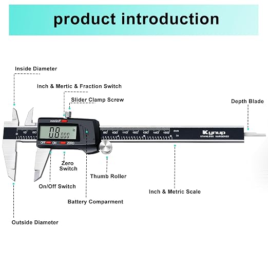 Kynup Digital Vernier Caliper, Caliper Measuring Tool, Outside Micrometer Dial