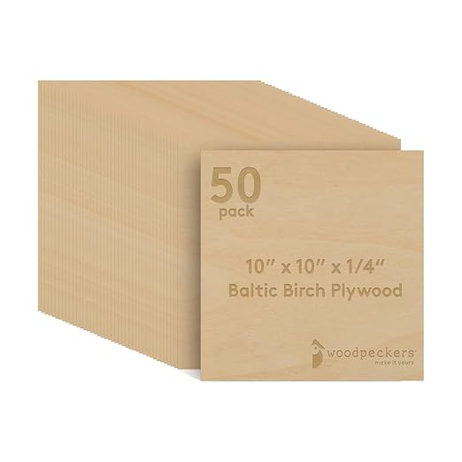 6 mm Baltic Birch Plywood 1/4 x 10 x 10 Inch, Box of 50 B/BB Grade Craft Wood
