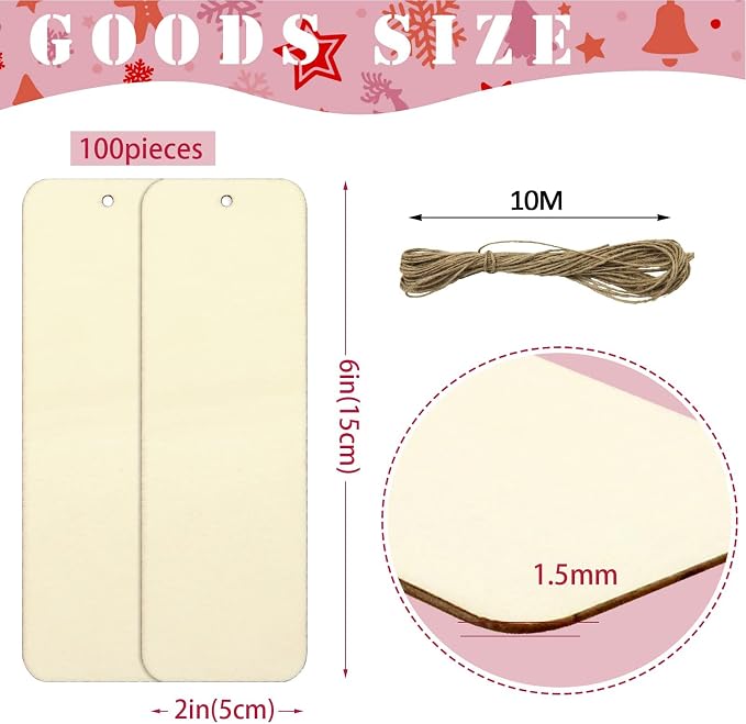 100 Sets 6 x 2 Inch Large Size Wooden Bookmarks