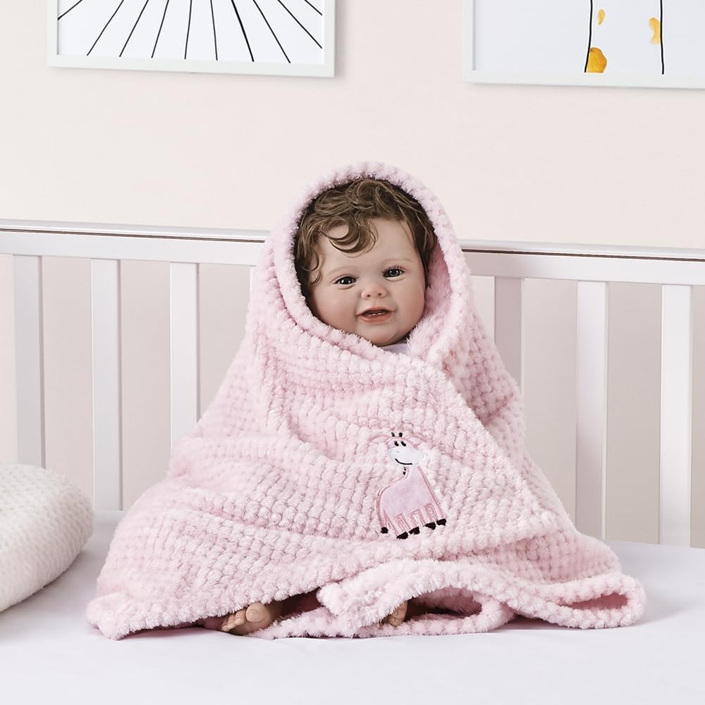 CREVENT 30''X40'' Cute Cozy Fluffy Warm Baby Blanket for Girls Infants Toddlers' Bedding Crib Cot Stroller, Baby Shower Birthday Newborn's Gift Pink- Baby Giraffe