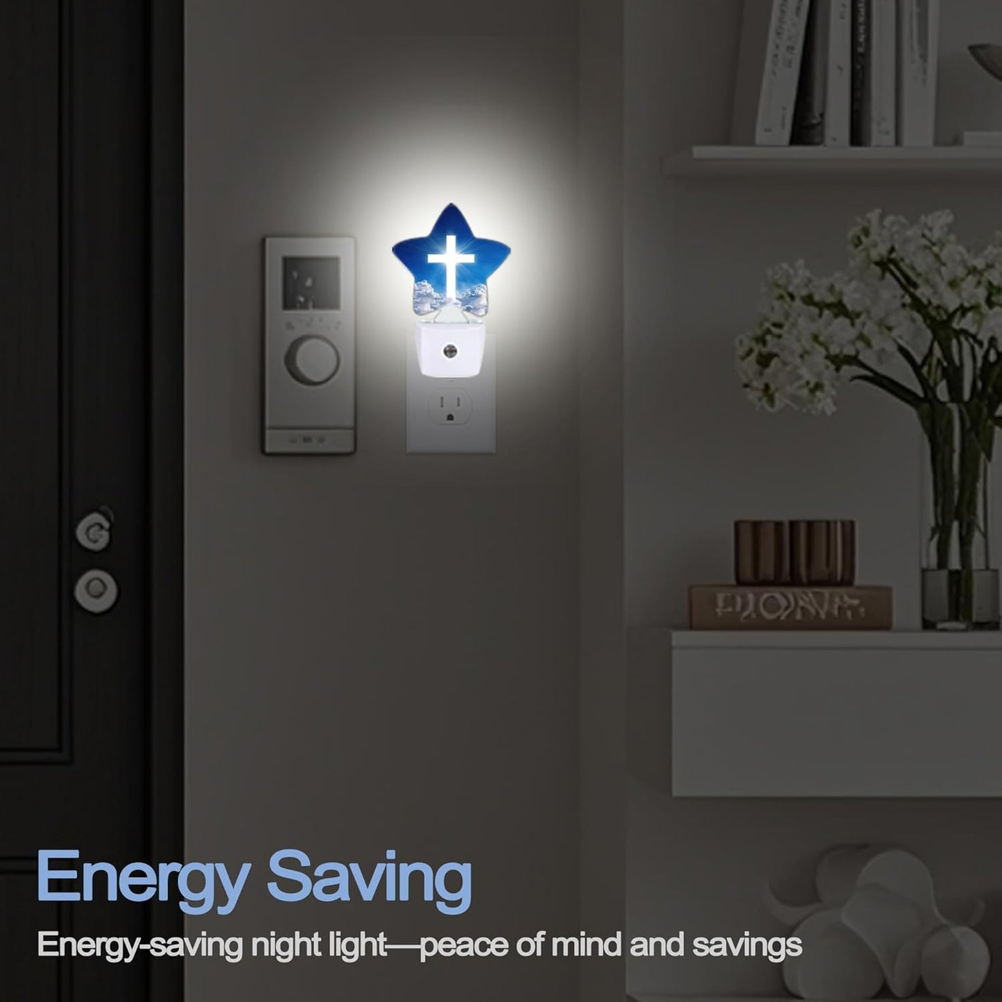 Cross Heaven Night Light,White Cross Sunset Plug-in Star Night Lights with Dusk-to-Dawn Sensor for Bedroom,Bathroom,Living Room Sleep Friendly Lamp for Women Girls Boys Gift,0.5W