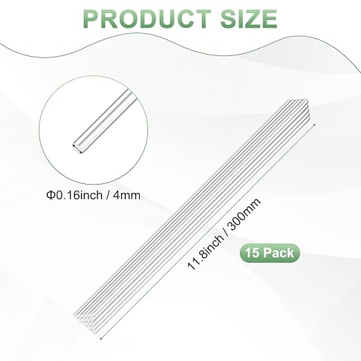 M METERXITY 15-Pack Acrylic Round Rods, 11.81 x 0.16 Inch/ 300 x 4 mm Clear