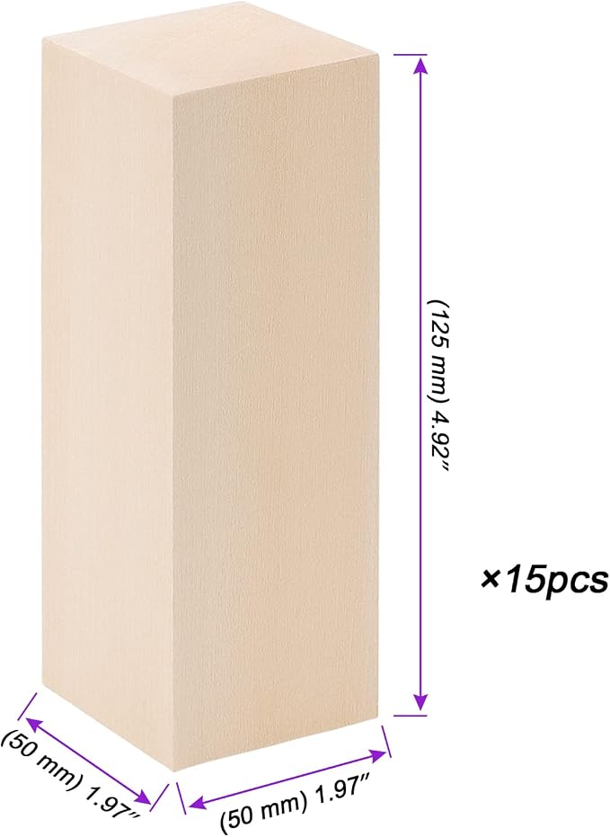 JOIKIT 15 Pack 5 x 2 x 2 Inches Basswood Carving Blocks, Unfinished Soft Wood