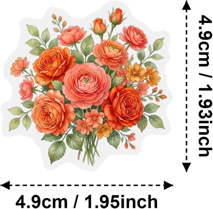 50PCS Vintage Rose Flower Stickers, Retro Love Letter Floral Decals, Waterproof