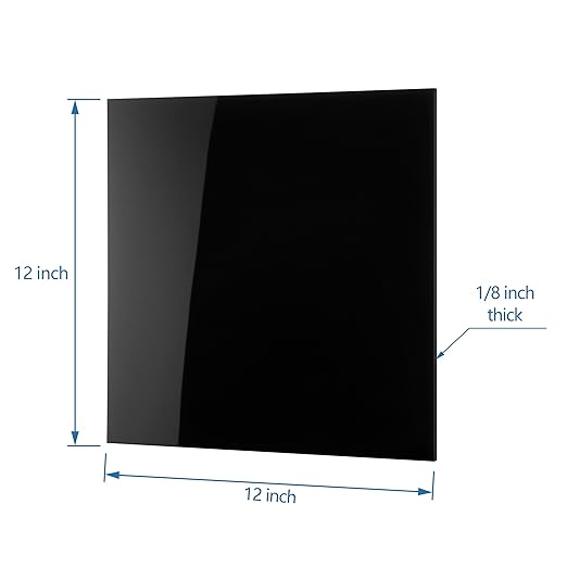 KAITELA Black Acrylic Sheet 12" x 12" Cast Plexiglass Square 1/8" Thick Plastic