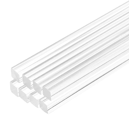 MECCANIXITY 8pcs Acrylic Square Rods 3/20" x 12" Clear Acrylic Dowel Rods