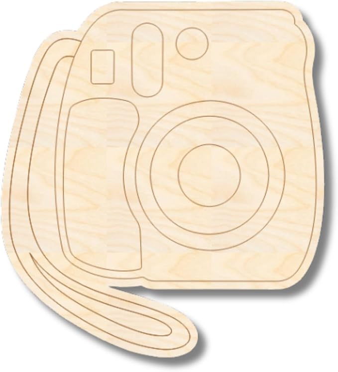 Unfinished Wood Etched Instant Camera Shape | Paint By Line Crafts | up to 30"