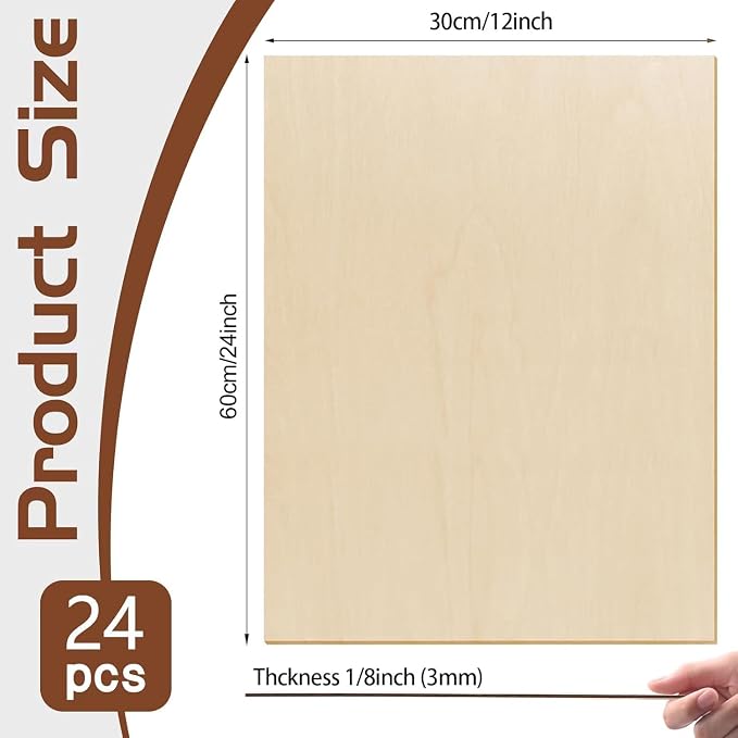 24 Pcs Basswood Sheets Plywood, School DIY Projects, CNC Cutting, and Wood