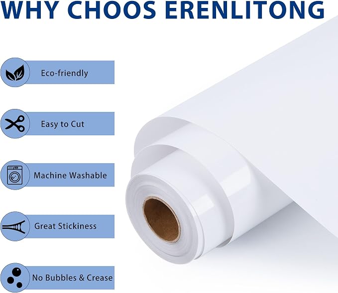 RENLITONG White Iron on Vinyl 12Inch by 20ft Roll Heat Transfer Vinyl