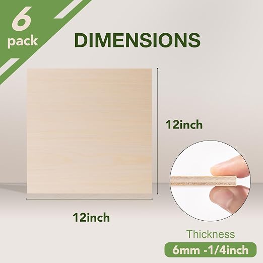 Rowood 6 Pack Maple Plywood 1/4, 6mm Wood Sheets Thin Unfinished Maple Plywood