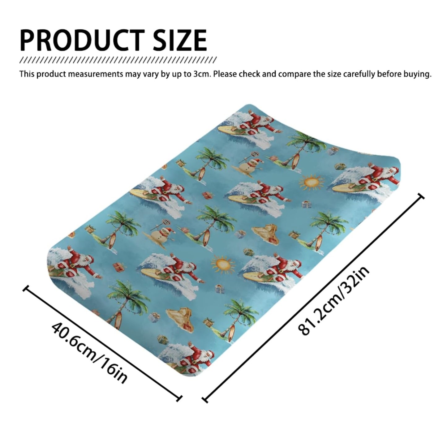Surfing Santa Holiday Beach Baby Changing Pad Covers Santa Surfboard Palm Trees Sun Gift Fitted Diaper Changing Table Sheets for Boy Summer Christmas Soft Stretchy Fitted Change Table Mat 32''x16''