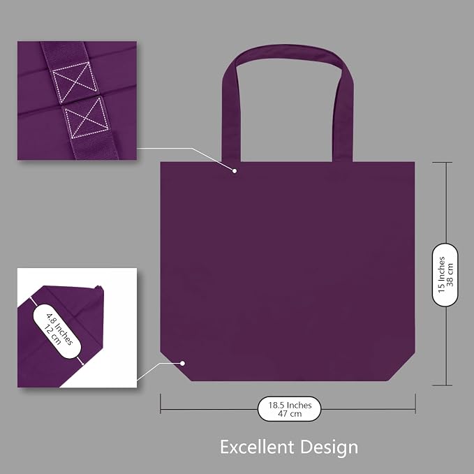 TOPDesign 3-Pack Super Strong Large 12oz Cotton Canvas Tote Bags, Reusable