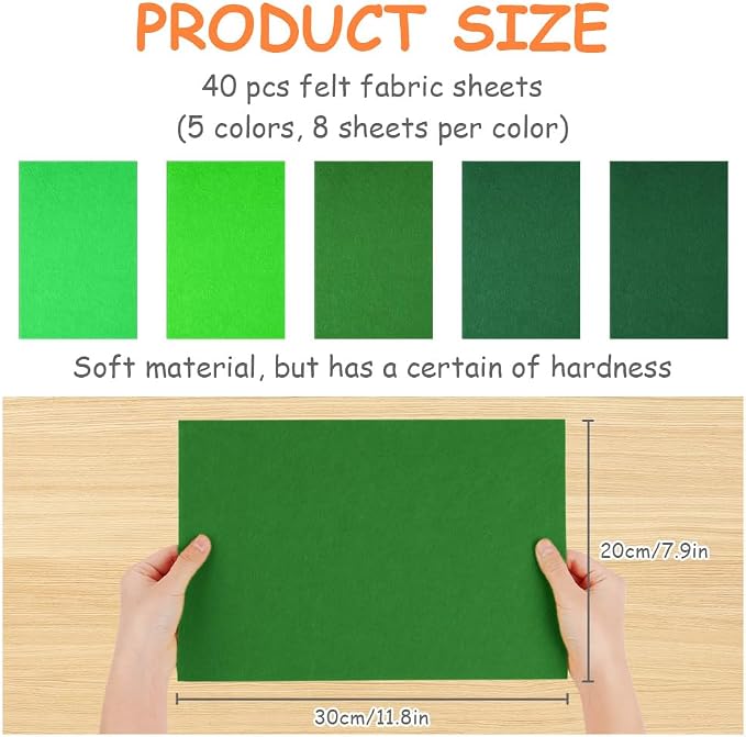 Ainiv 40pcs 8×12 inches Coloured Felt Fabric Sheets, Fabrics DIY Craftwork