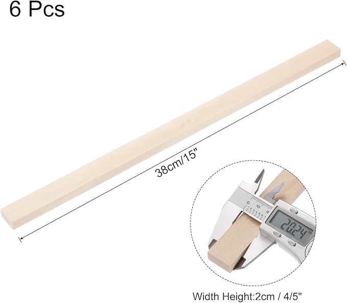 MECCANIXITY 6pcs Wood Sticks, 3/8"x 4/5" x 15" Rectangle Wooden Cube Wood