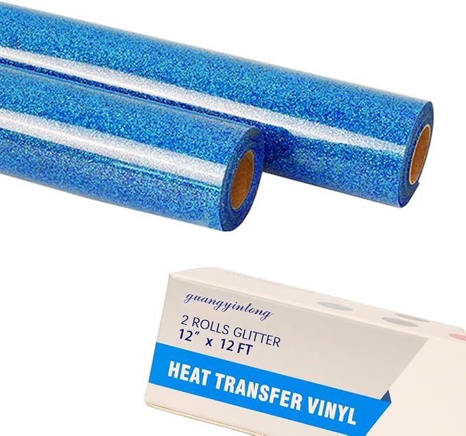 guangyintong Glitter Sky Blue Heat Transfer Vinyl HTV Rolls, 2 Rolls 12" x 12ft