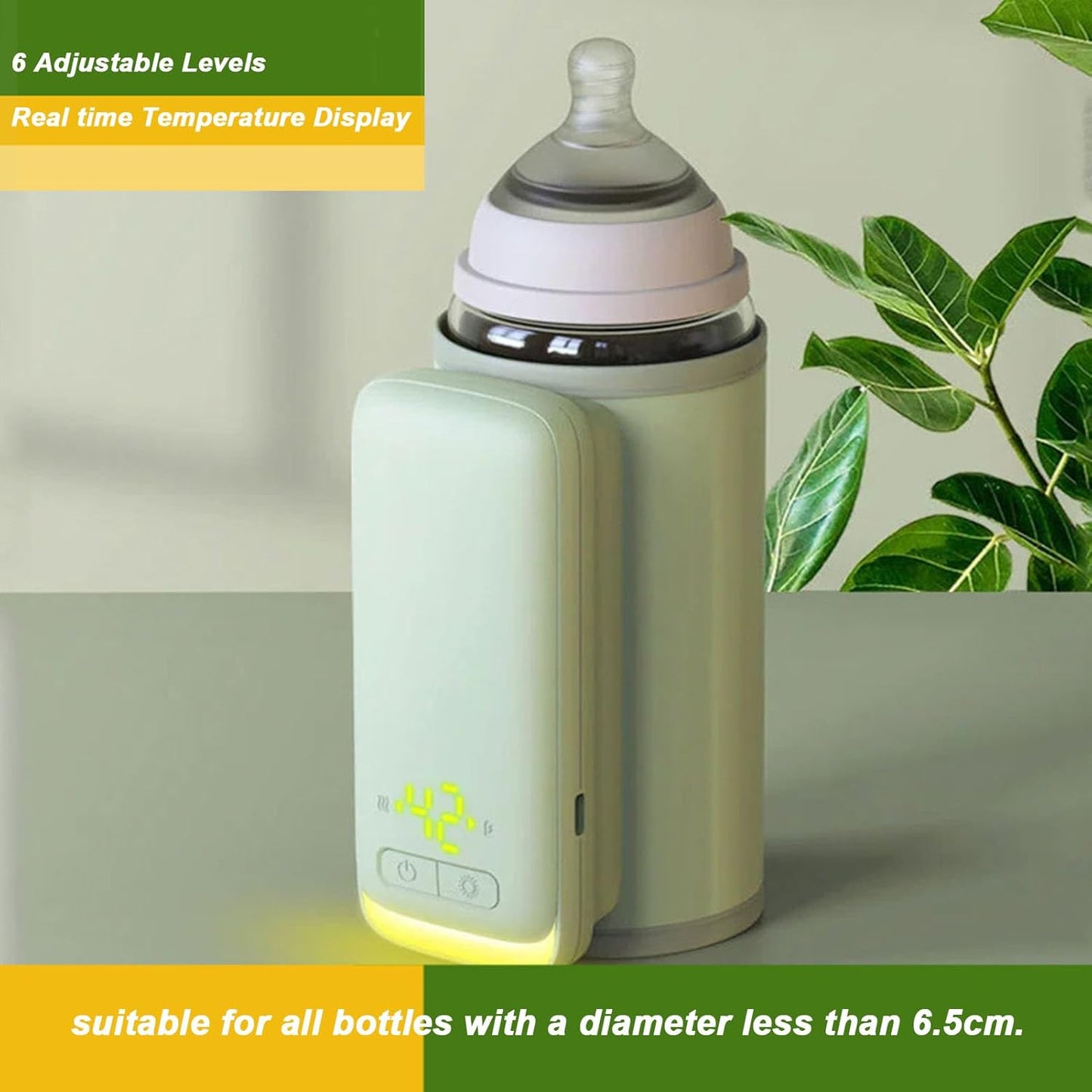 Baby Bottle Warmer, Portable Bottle Warmer, Fast Heating Travel Baby Milk Warmer with LED Display, Constant Temperature Travel Bottle Warmer for Home Family Travel