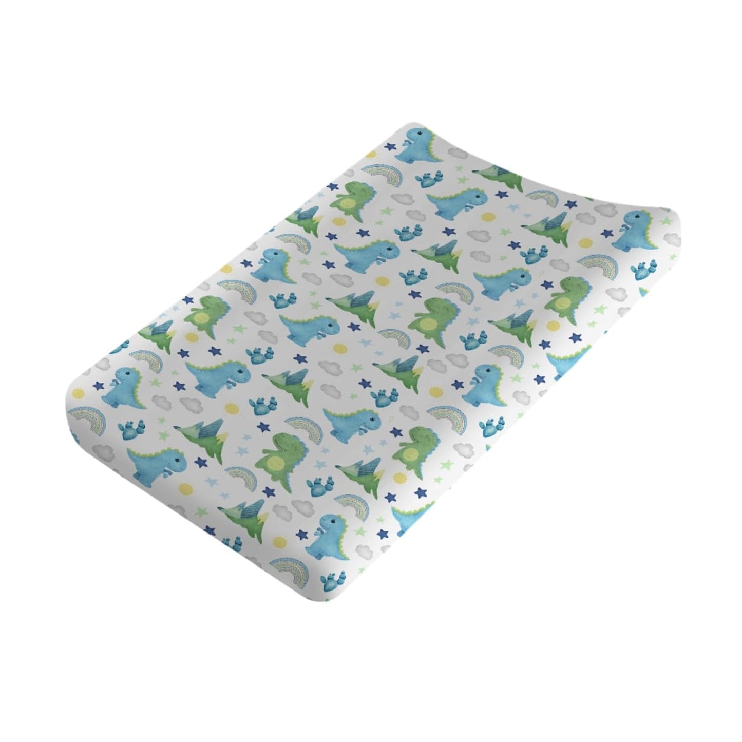 Dinosaur Rainbow Diaper Changing Pad Cover Sheets for Boy Girl 32''x16'' Cartoon Dino Sun Star Cactus Mountain Unisex Fitted Changing Table Covers Comfort Soft Breathable Baby Changing Table Mats