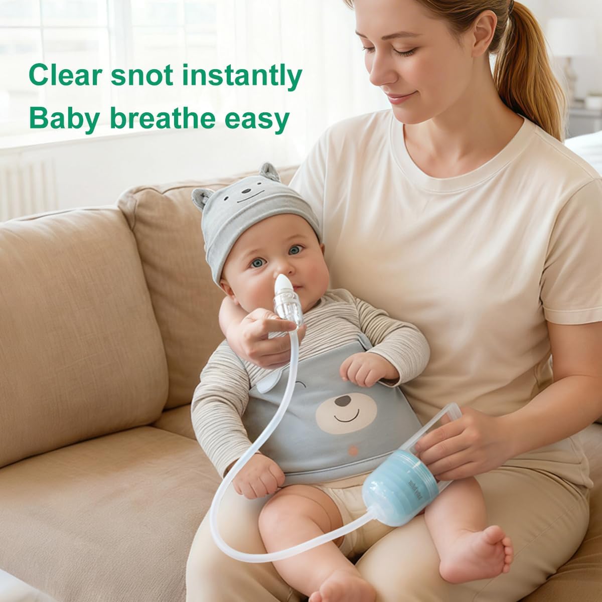 Manual Nose Sucker for Baby – Strong Suction Nasal Aspirator with Soft Silicone Tips, Easy to Clean & Reusable, Quiet and Safe Newborn Nose Cleaner by Baby Futur