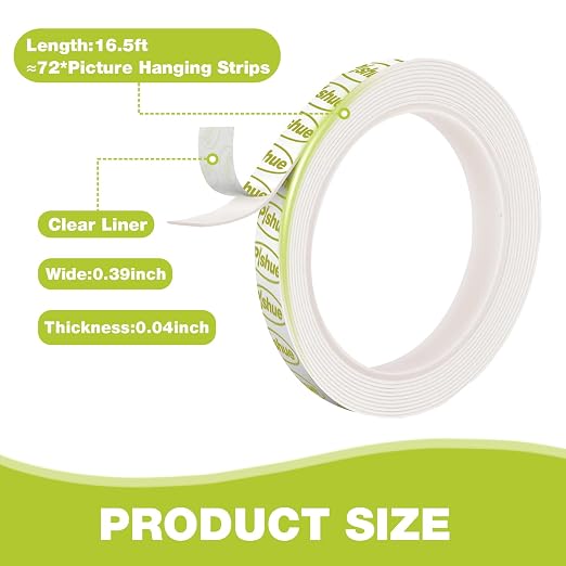 Double Sided Mounting Tape Heavy Duty, Damage Free, 0.39'' x 16.5 FT | Removable