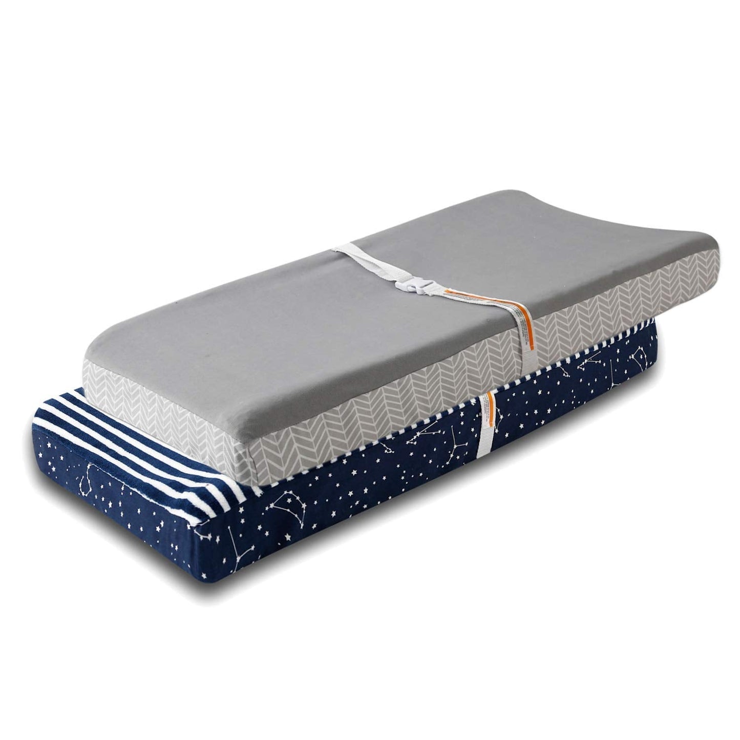 Changing Pad Cover 2 Pack, Comfort Fleece Changing Table Cover Boys Girls, Ultra Soft Breathable 32"/34''x16 Changing Pad Sheets - Blue Stars & Grey Stripe