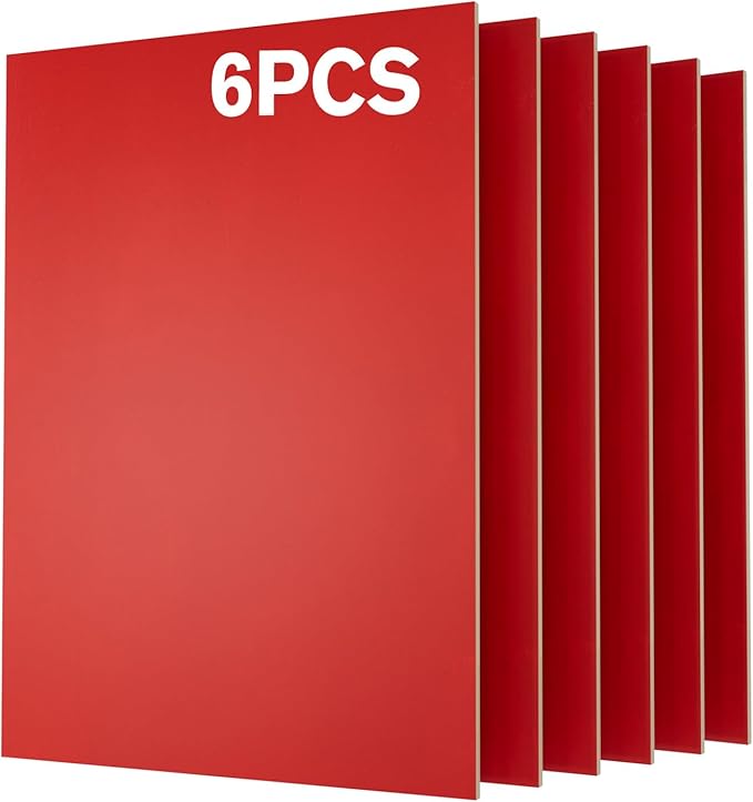 6 Pack Pre-Painted Colored Plywood Sheets, 11.7" x 8.27" x 1/8 Thin Basswood