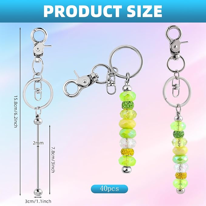 40 Pcs Beadable Keychains Bulk Kit – DIY Keychain Making Supplies