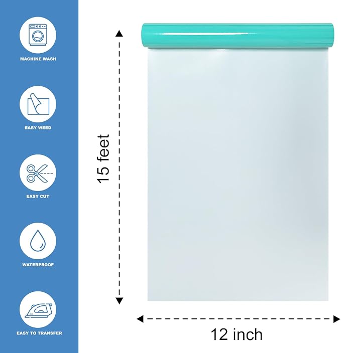 Mint Green Heat Transfer Vinyl HTV Roll Matte PU 12" x 15 ft. | Easy to Cut