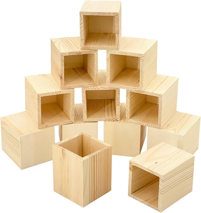 Cregugua 12 Pack Wood Pen hlolder Unfinished Wooden Pencil Holder