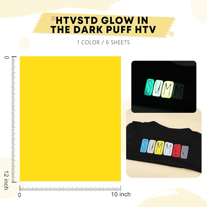 HTVSTD Neon Yellow Puff HTV Heat Transfer Vinyl 6pcs 12×10in | Vivid Color