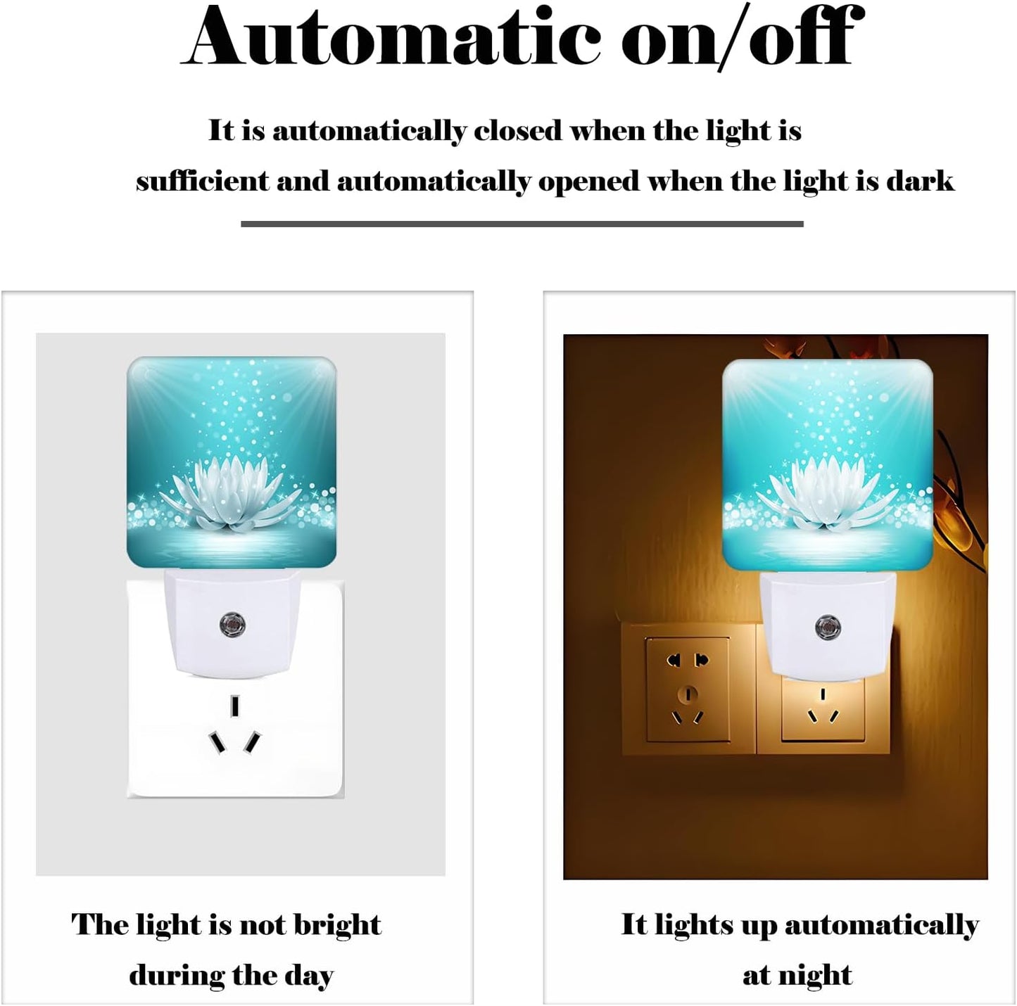 Sparkle Blue Zen Lotus Flower Night Light,Plug Into Wall Decor for Stairway,Hallway,Kitchen,Dusk to Dawn Sensor Nightlights for Boys/Girls/Women/Men Room Gifts