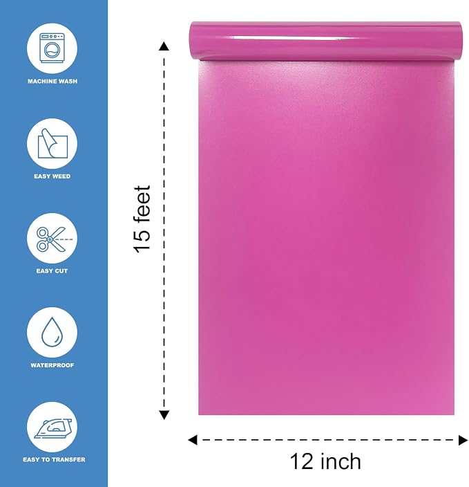 Rose Red Heat Transfer Vinyl HTV Roll 12" x 15ft. | Easy to Cut, Weed & Transfer