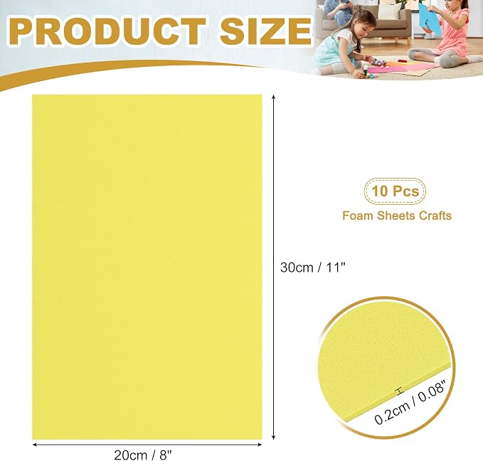 uxcell 10 Pcs Yellow EVA A4 Foam Sheets Crafts, 12 x 8 Inch Foam Paper