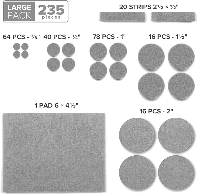 235pcs Gray Felt Furniture Pads X-Protector Huge Quantity of Furniture Pads |