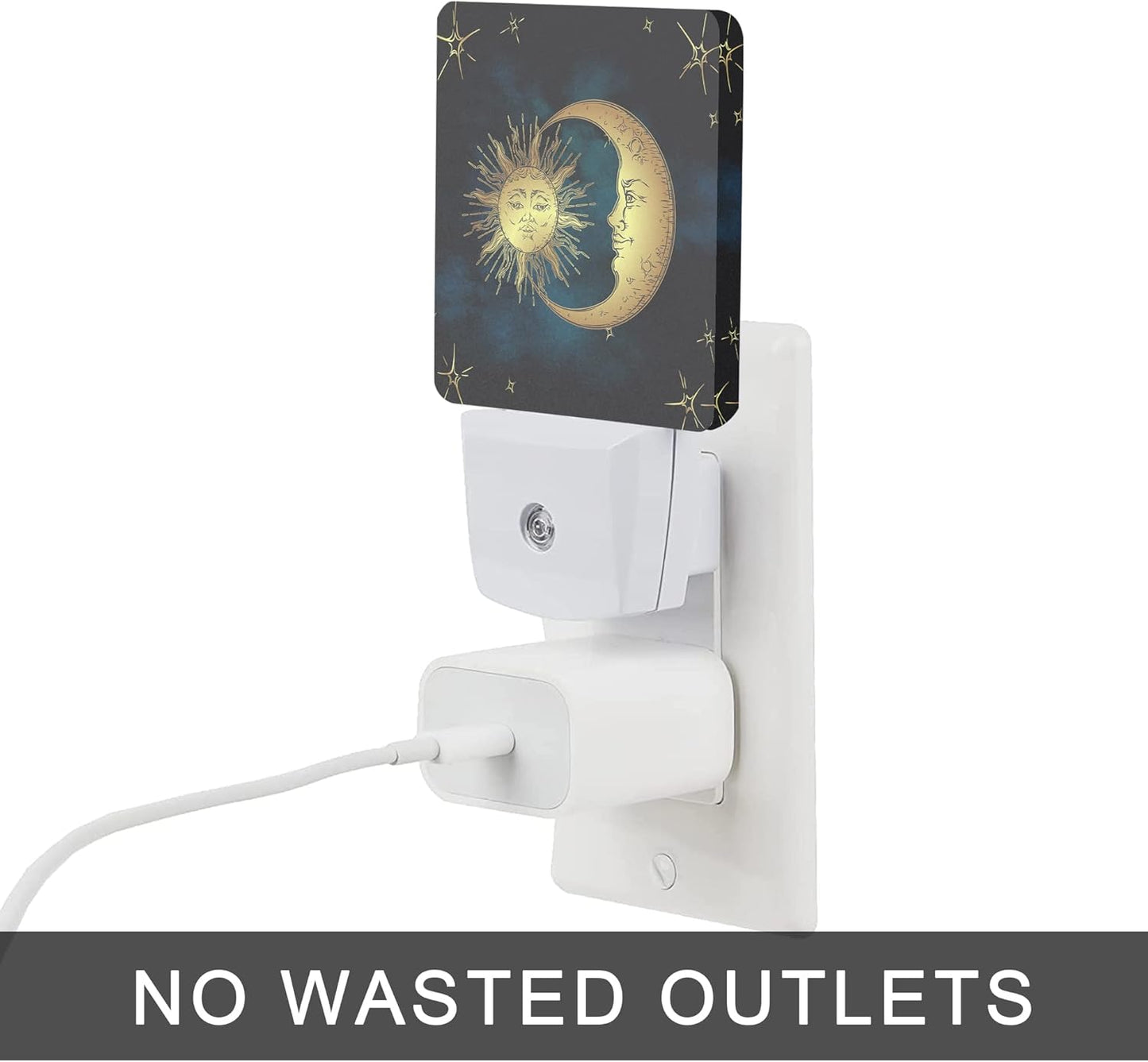 Celestial Moon Golden Sun Night Light,Boho Chic Stars Night Lights Plug into Wall with Dusk to Dawn Light Sensors 0.5W Dim Night-Lights for Bedroom
