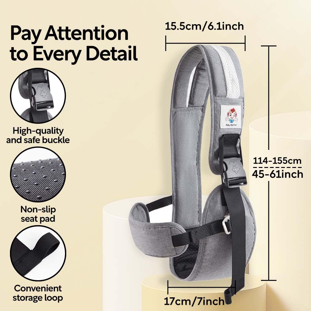 Baby Sling Carrier with Hip Seat - Breathable & Adjustable, Anti-Slip Design for Infants 0-36 Months, ASTM Certified, Ergonomic Hands-Free Carrier Carrying 8-35lbs (Gray)